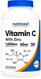 Nutricost Vitamin C with Zinc bottle front view for daily immune support