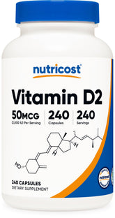 Nutricost Vitamin D2 bottle front showing 2000 IU per capsule for daily support