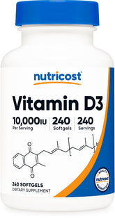 Nutricost Vitamin D3 10,000 IU softgels bottle for daily wellness