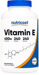 Nutricost Vitamin E 400 IU softgel bottle close-up for daily supplementation