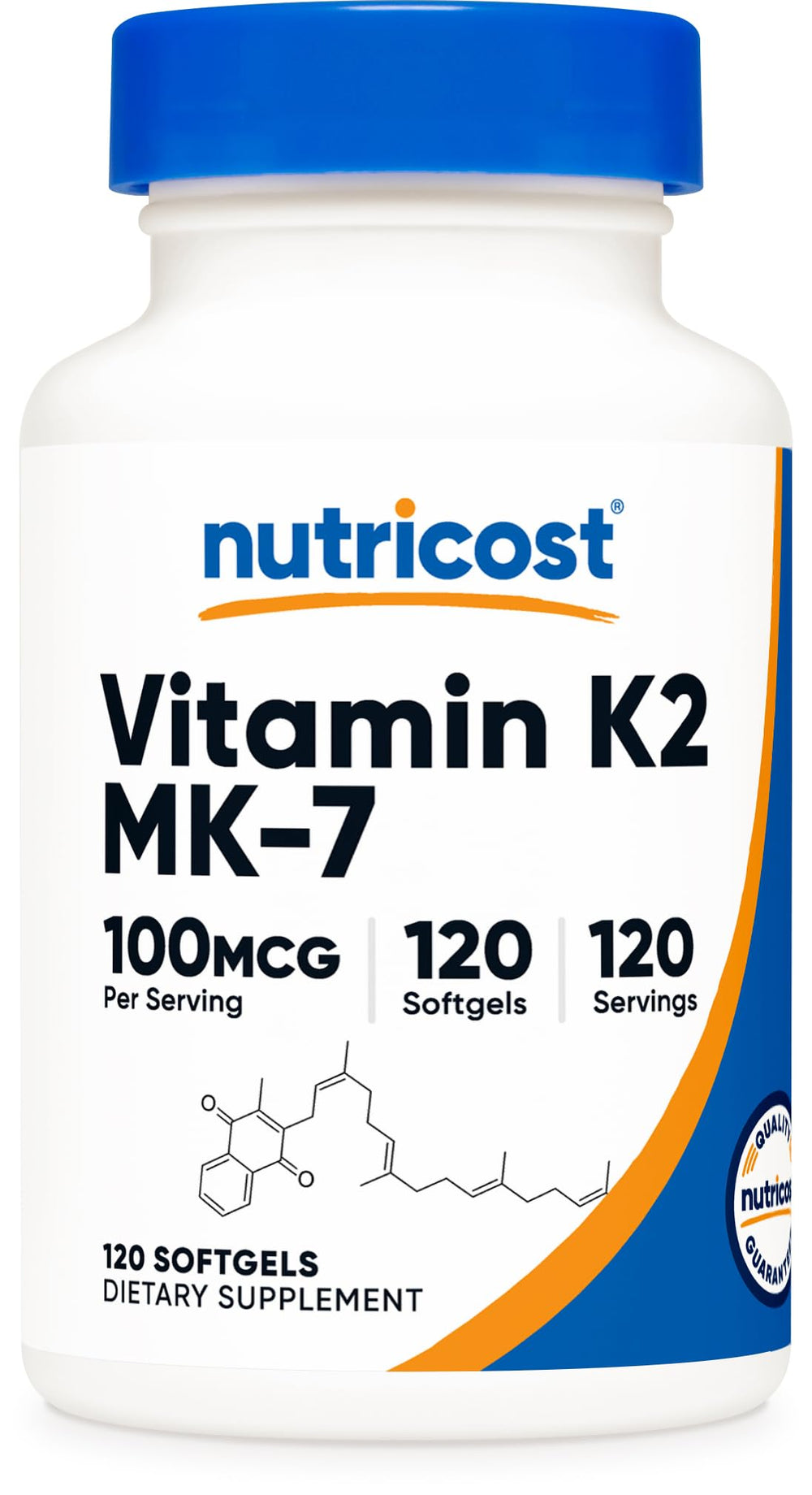 Nutricost Vitamin K2 MK-7 softgels 120-count bottle for daily bone and heart wellness.