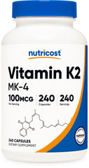 Nutricost Vitamin K2 MK-4 bottle front showing label and 240 servings for daily use