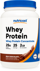 Nutricost Whey Protein Concentrate Chocolate bottle for convenient daily protein after workouts