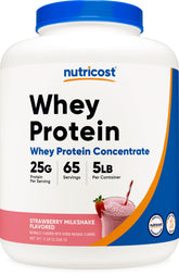 Nutricost Whey Protein Concentrate Strawberry Milkshake bottle for quick, convenient shakes.