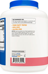 Nutricost whey protein nutrition panel highlights protein content and ingredients.