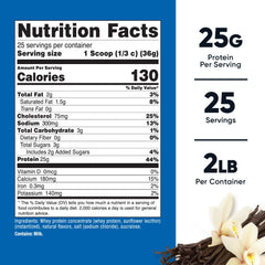 Nutricost Vanilla whey protein serving scoop shows convenient 25 g portion