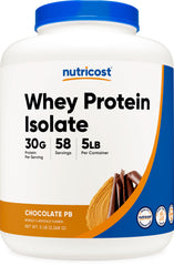 Nutricost Whey Protein Isolate can in Chocolate Peanut Butter flavor for shakes