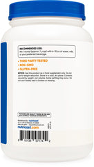 Close-up of the Nutricost label highlighting whey protein isolate quality