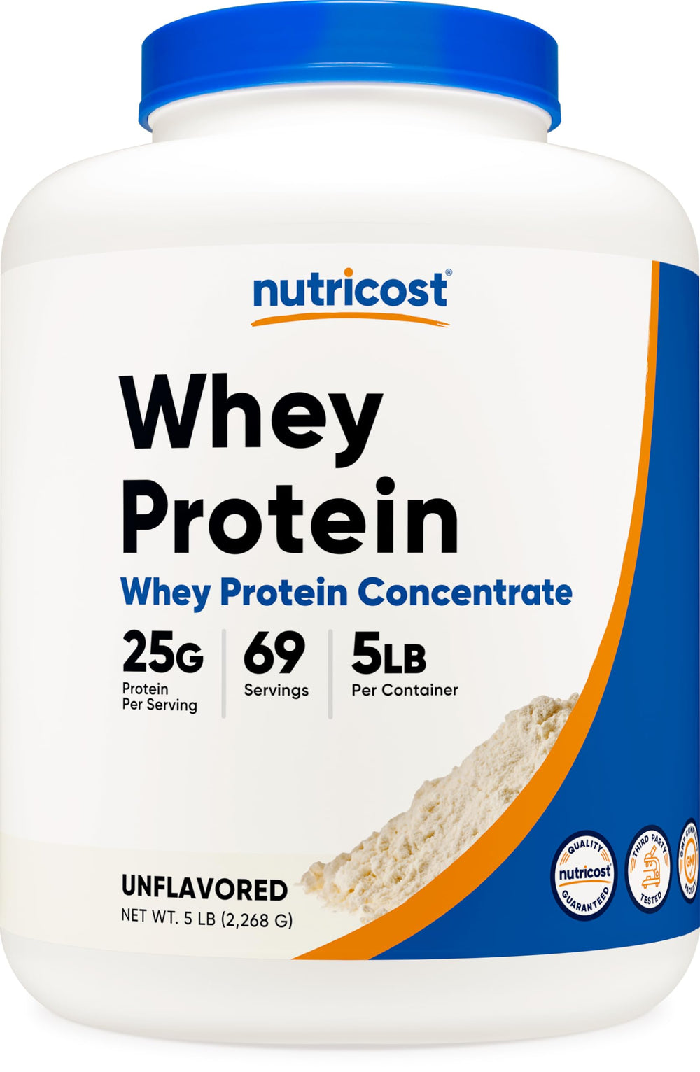 Nutricost Whey Protein Powder bottle shows a 5 lb container for daily protein support.