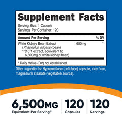 Nutricost White Kidney Bean Extract capsules closeup highlighting vegetarian, non-GMO capsules