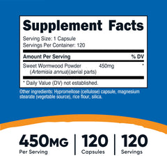 Nutricost Wormwood bottle back label details ingredients and third-party testing.