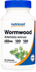 Nutricost Wormwood capsules bottle front shows vegetarian, gluten-free packaging.