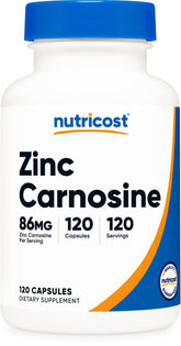 Nutricost Zinc Carnosine 86mg bottle for daily supplementation