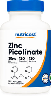Nutricost Zinc Picolinate 30mg bottle front view for daily supplementation.