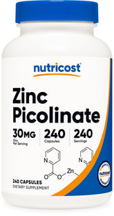 Nutricost Zinc Picolinate 30mg bottle, clear label for daily use