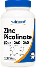 Nutricost Zinc Picolinate 50mg bottle with capsules for daily supplementation