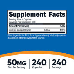 Nutricost Zinc Picolinate 50mg capsules close-up for daily use