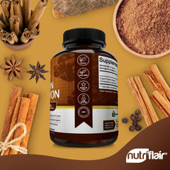 NutriFlair cinnamon bottle with measuring spoon for easy daily use.