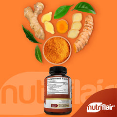 NutriFlair ginger turmeric blend capsules ready for daily antioxidant use.
