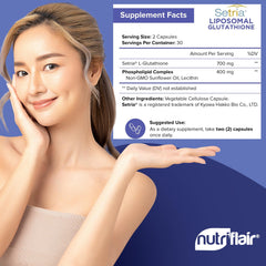 NutriFlair liposomal glutathione capsules close-up emphasizes easy-to-swallow design.