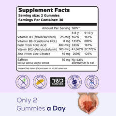 Close-up of NutriMagic saffron extract gummies highlighting potency.
