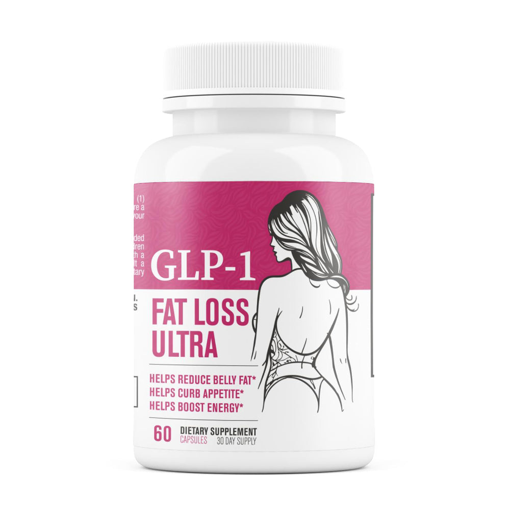 Nutrimend IQ GLP-1 Fat Loss Ultra bottle on a clean counter promotes steady energy.