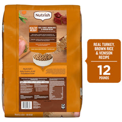 Nutrish brown rice venison dog food hero showing wholesome ingredients