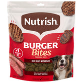 Nutrish Burger Bites beef and bison pouch—premium rewards for dogs of all sizes.