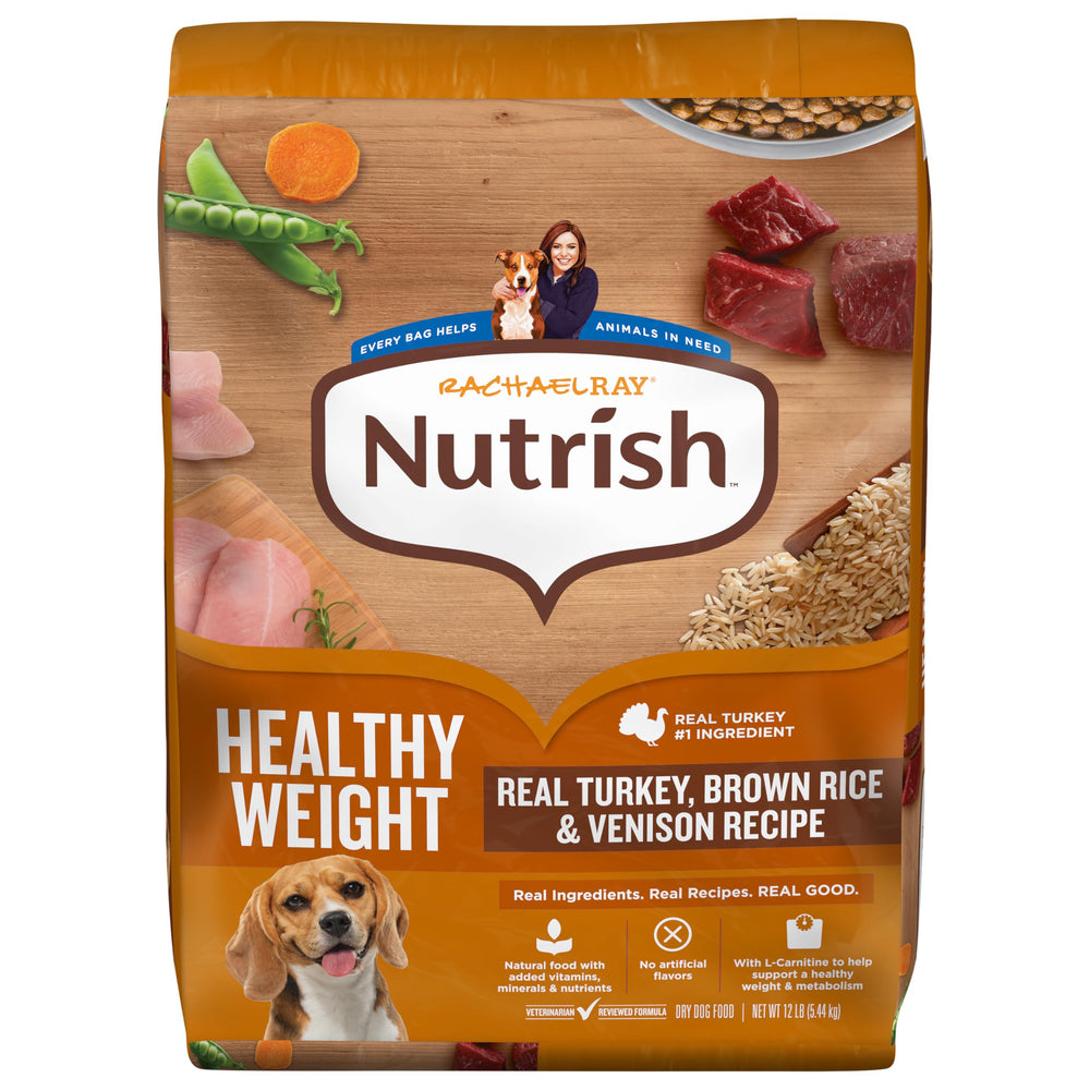 Nutrish Rachael Ray Healthy Weight turkey dog food bowl promoting balanced meals
