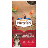 Nutrish Rachael Ray Real Beef dry dog food bag front showing premium beef recipe.