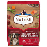 Nutrish Rachael Ray real-beef dry dog food in a bowl boosts appetite with savory flavor.