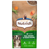 Nutrish Rachael Ray real chicken dry dog food bag front highlighting main ingredient for balanced meals