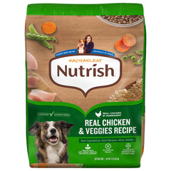 Nutrish Rachael Ray Real Chicken & Veggies bag shows real ingredients for daily meals.