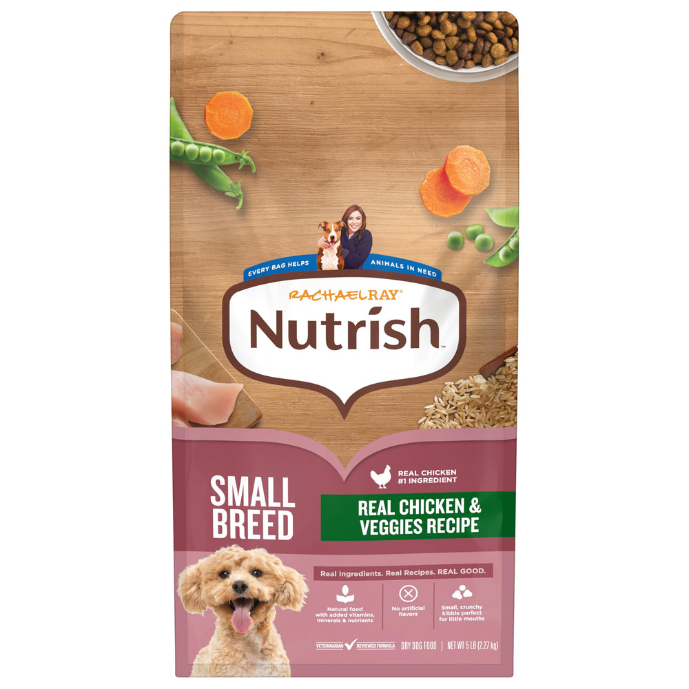 Nutrish Rachael Ray small-breed chicken bowl shows real chicken as the #1 ingredient for meals.
