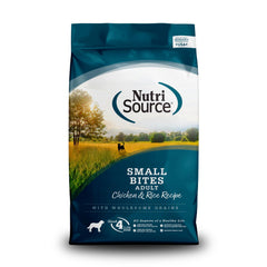 NutriSource Adult Dry Dog Food Small Bites 12lb bag ready for easy feeding.
