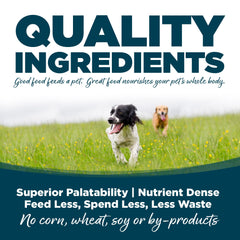 Grain-inclusive formula with prebiotics and probiotics for gut-friendly digestion.