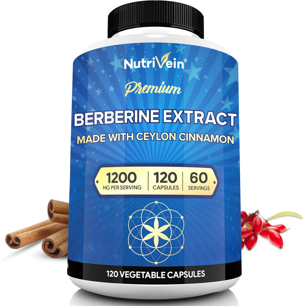 Nutrivein Berberine 1200mg bottle shown for daily digestion and metabolism support.