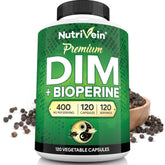 Nutrivein DIM bottle front with 120 capsules for daily hormonal balance.