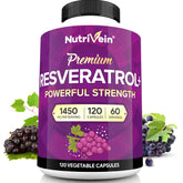 Nutrivein Resveratrol 1450mg bottle highlighting high-potency formula for vitality.