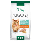 Nutro Wholesome Essentials Indoor Dry Cat Food showing real chicken first ingredient for picky indoor cats