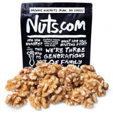 Nuts.com Organic Walnuts in resealable bag for convenient protein snack.
