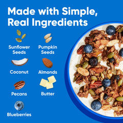 NuTrail Blueberry Cinnamon granola parfait image invites versatile breakfast or dessert topping