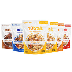 NuTrail Nut Granola variety-pack boxes offer a versatile, low-sugar morning option