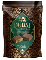 Nutty and Fruity Dubai Chocolate Bars packaging with gold design, ideal for gifting.