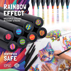 Closeup of Nutty Toys rainbow pencils showing vibrant colors for drawing.
