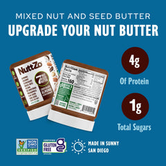 NuttZo Keto smoothie mix-in close-up shows creamy flavor enhancer with 2g net carbs.