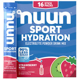 Nuun Sport electrolyte powder stick in Strawberry Kiwi for on-the-go hydration with low sugar.