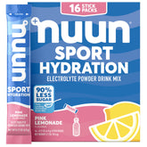 Nuun Sport Pink Lemonade packet dissolving in water for on-the-go hydration.