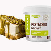 Nuuva Pistachio Spread jar closeup, creamy pistachio texture for desserts.