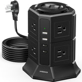 NVEESHOX surge protector tower with eight outlets for home or office power hub